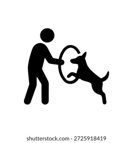 Perro que salta a través del icono del aro aislado en el fondo blanco