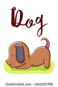 Dog kawaii cartoon cute, illustration, hand drawn isolated on white background print