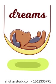 Dog kawaii cartoon cute, illustration, dreams, hand drawn isolated on white background print