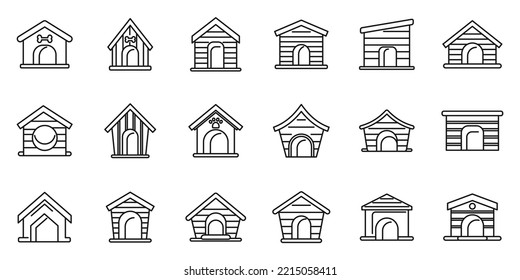 Dog kennel icons set outline vector. Pet accessory. Animal care