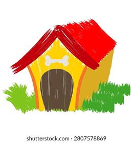 Dog kennel on the grass with a brushstroke design.