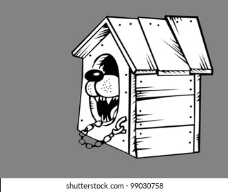 dog in kennel on gray background, vector illustration