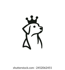 perro rey con diseño de Plantilla de Ilustración vectorial con logotipo de corona