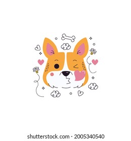 Dog kiss Emoticon Vector Illustration