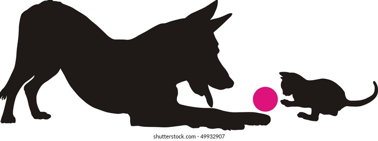 Dog and kitten, vector illustration, game of domestic friends