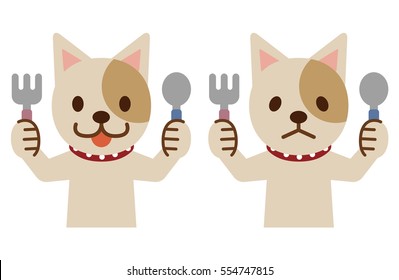Dog with knife and spoon