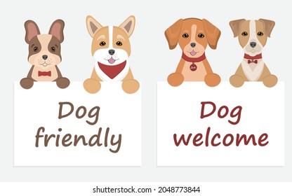 Dog label or sticker with pet friendly text. Vet clinic, shop label, sticker, template. Pets allowed public places.