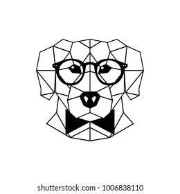 Dog Labrador in glasses and a bow tie. Geometric style. Vector illustration.