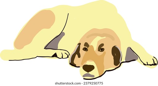 dog laying down on the floor, isolated line art drawing