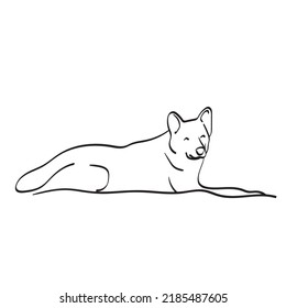 dog laying down on the ground illustration vector hand drawn isolated on white background line art.