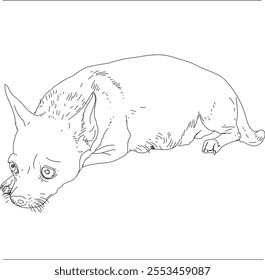 Dog laying his head down line drawing 