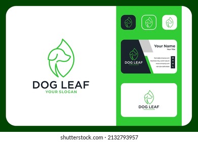 dog leaf green logo design and business card