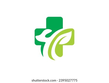 diseño de logotipo de perro y hoja. ilustración vectorial del elemento de concepto de cuidado de mascotas.