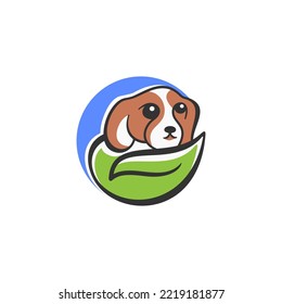 dog leaf logo design vector template