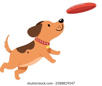 Dog leaps joyfully to catch the flying frisbee