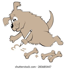 Dog learning count numbers, vector cartoon image