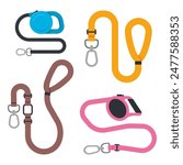 Dog leashes vector cartoon set isolated on a white background.