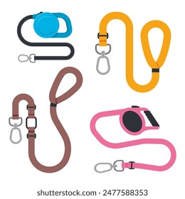 Dog leashes vector cartoon set isolated on a white background.