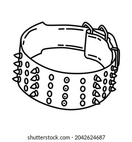 Dog Leather Collar for Pet Accessories Device Hand Drawn Icon Set Vector.