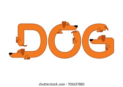 Dog lettering. Dachshund typography. Letters from home animal. Alphabet pet
