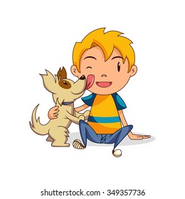 Dog licking child, vector illustration