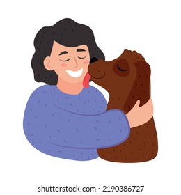 Dog Licking Woman Isolated Icon