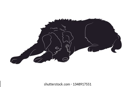 dog lies drawing silhouette, vector, white background