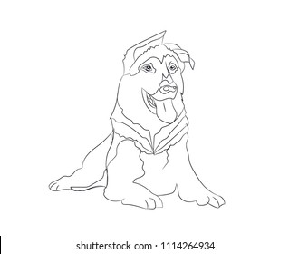 dog lies, lines, vector, white background