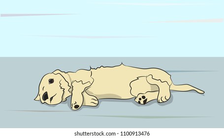 dog lies, on nature, vector