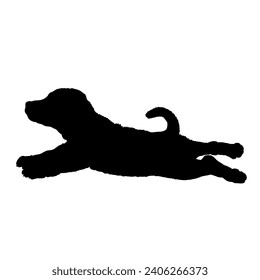 Dog lies puppy. silhouette Breeds Bundle Dogs on the move. Dogs in different poses. jumps, the dog runs. The dog is sitting. The dog is lying down playing
