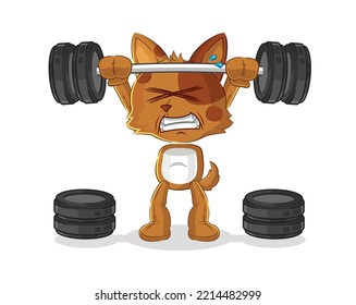 the dog lifting the barbell character. cartoon mascot vector