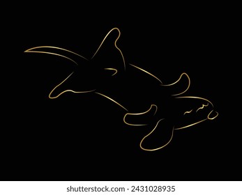 Dibujo de líneas continuas. Lindo perro. Esbozo lineal de oro minimalista aislado sobre fondo negro. Ilustración vectorial. Estilo minimalista dibujado a mano. Jugando. Orinar. Dormir. silueta.