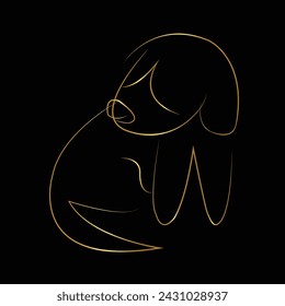 Dibujo de líneas continuas. Lindo perro. Esbozo lineal de oro minimalista aislado sobre fondo negro. Ilustración vectorial. Estilo minimalista dibujado a mano. Jugando. Orinar. Dormir. silueta.