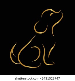 Dibujo de líneas continuas. Lindo perro. Esbozo lineal de oro minimalista aislado sobre fondo negro. Ilustración vectorial. Estilo minimalista dibujado a mano. Jugando. Orinar. Dormir. silueta.