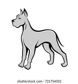 Dog line art drawing Great Dane. Can be used as pet shop logo or emblem of chinese new year 2018