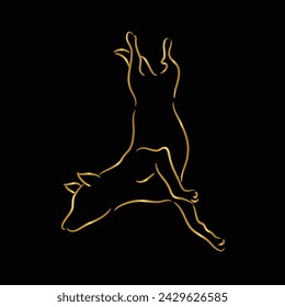 Dog Line art. German Shepherd.  Contour vector illustration. Continuous line drawing. Silhouette design. Gold isolated on black background. Dog sketch. For banner, logo, tattoo, wall art, mug, t shirt