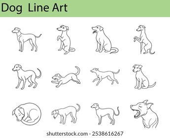 Ilustraciones de arte de línea de perro: Dibujos caninos simples