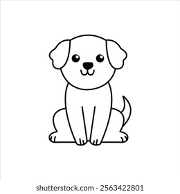 Dog line art for kids coloring book illustration.