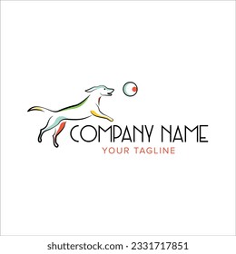 Dog line art logo design. Simple minimal animal logo illustration vector.