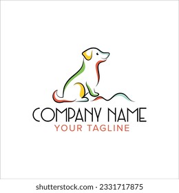 Dog line art logo design. Simple minimal animal logo illustration vector.