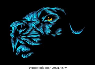 Ilustración vectorial de la línea de perro en color neón. Pintura de detalles para tatuajes, ropa, mercadería, decoración de paredes. Gráfico vectorial Eps 10