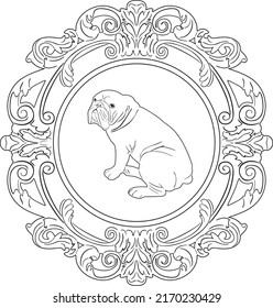 Dog Line Design With Vintage Frame Handmade Silhoutte 