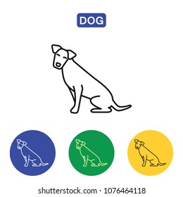 Dog line icon in black color logo element. Outline symbols of pets in colorful circles vector illustration for print media. Flat style design. Isolated on white background