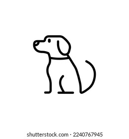 Dog line icon. Pet, family, wool, breed, weight, paws, tail, barking, guard, watchdog, guide, courtship, care, training, fauna. Animals concept. Vector black line icon on white background