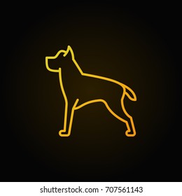 Dog line vector yellow concept icon or symbol on dark background