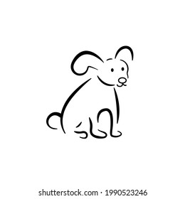 Dog linear emblem. Vector abstract animal sign. Happy dog sitting profile right side. Design template for dog school, veterinary clinic or animal shelter