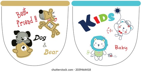 dog lion bear kids mittens baby cartoon cute illustration vector silkscreen animal