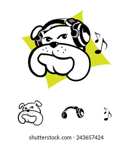 dog listening song illustration use for logo, head, poster