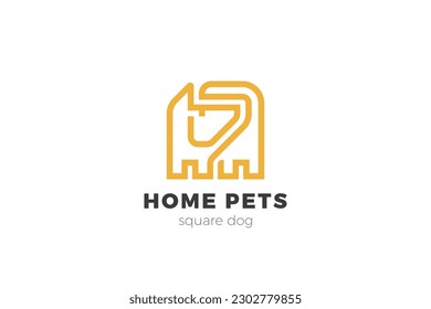 Dog Logo abstract Square Shape design vector template Outline Linear style. Home Pets Veterinary Clinic.