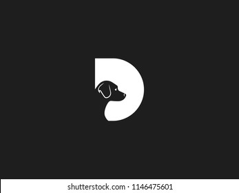 DOG LOGO WITH ALPHABET D WITH NEGATIVE SPACE EFFECT FOR ILLUSTRATION USE